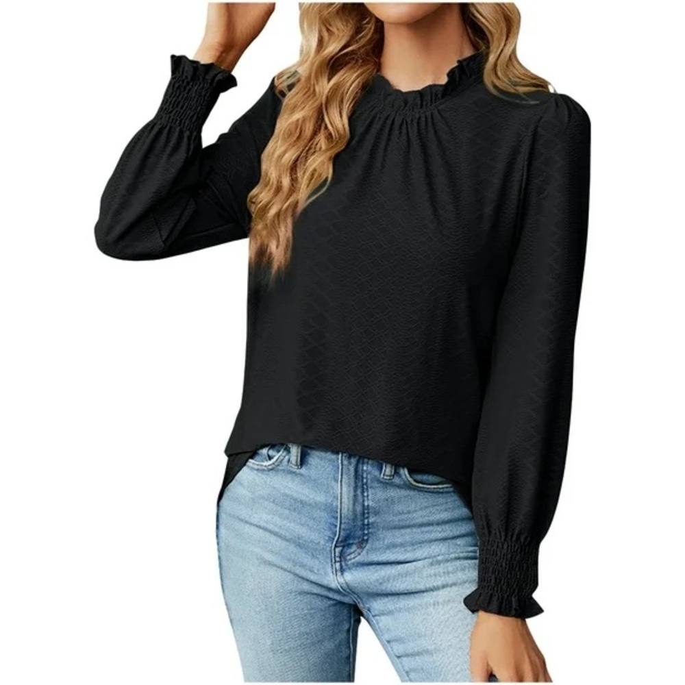 Fashion Collection long sleeve black blouse with key hole in the back EUC size L